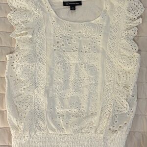 INC International Concepts Women's Cream Eyelet Ruffle Blouse